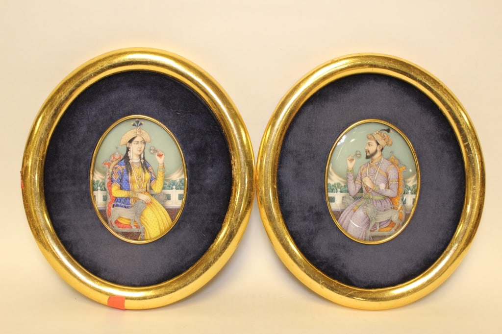 Hand Paint Oval Miniature Paintings, Pair (1 of 4)