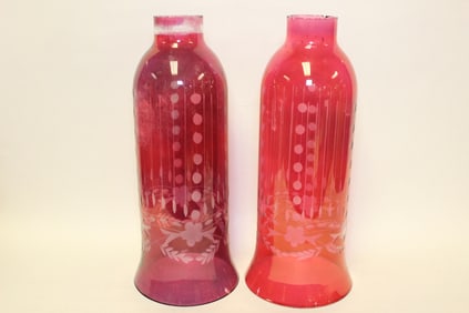 Pair of Cranberry Hurricane Glass Lamp Shade