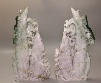 Large Jadeite Carved Ginseng and Ruyi