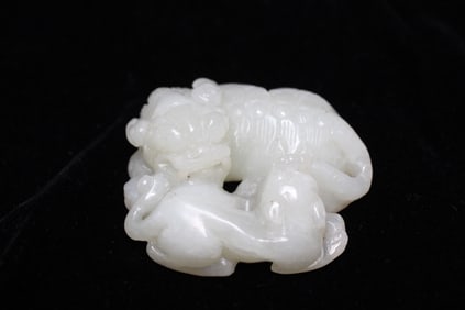 Chinese Jade Carved Two Lions