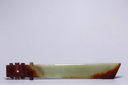 Chinese Archaic Jade Carved Knife w Russet