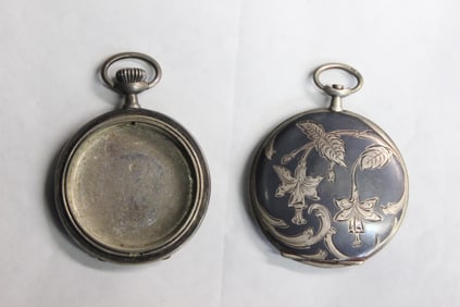 Two Vintage Silver Pocket Watch Case
