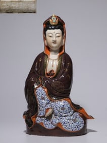 Chinese Hand Paint Porcelain Guanyin Statue,MArk