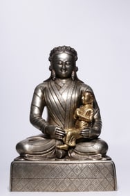 Chinese Silver Guanyin Sculpture Holding a Baby