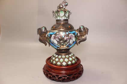 Superb Chinese Enamel Silver Incense Burner