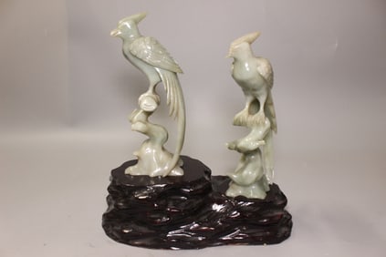Pair of 19th.Chinese Jade Carved Phoenix