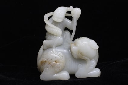 Chinese Jade Carved Huren Ride a mythical Beast