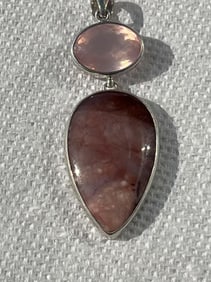Natural Rose Quarts Pendant w 925 Sterling Silver