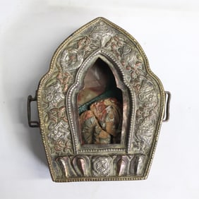 Vintage Tibetan Brass Amulet Gau Box