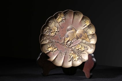 A Bronze Floral Dish w Gold Plated