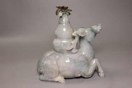 Chinese Jadeite Carved Deer Carrying a Gourd