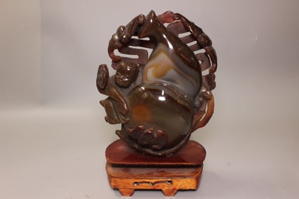 Chinese Agate Carved Boy and Gourd