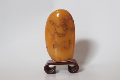 Nice Hand Carved Chinese Yellow Stone Boulder
