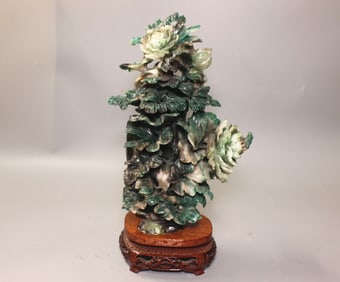 Chinese Jadeite Carved Flowers Lid Vase