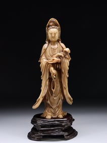 Chinese Soapstone Carved Standing Guanyin Statue