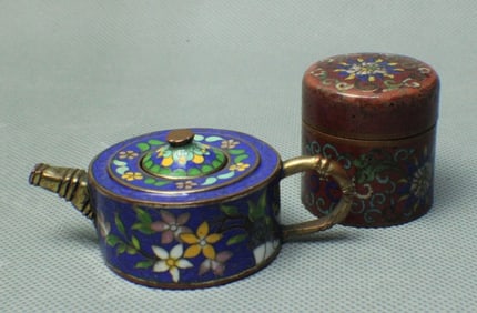 Chinese Cloisonne Teapot and Tea Caddy