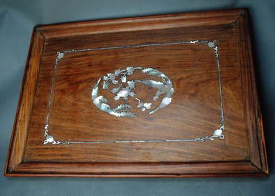 Qing Chinese Wood Tray w Mother Pearl Inlaid