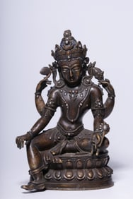 Chinese Mix-metal Four Arm Bronze Buddha Sculpture