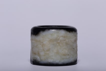 Chinese Jade Hand Carved Thumb Ring w Boys