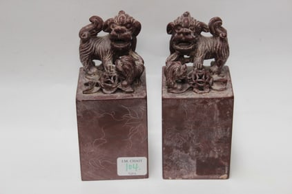 Pair of Chinese Soapstone Carved Seals