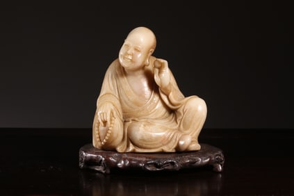 Chinese Soapstone Carved Luohan Figurine