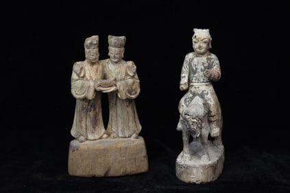 Two Chinese Vintage Wood Carved Figural