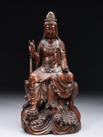 Chinese Hand Carved Wood Guanyin Sculpture