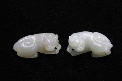 Two Chinese Jade Carved Beast