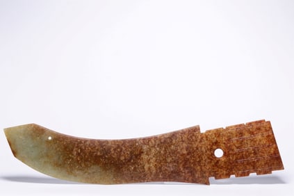 Chinese Archaic Jade Carved Knife w Russet
