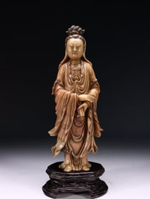 Chinese Soapstone Carved Standing Guanyin Statue