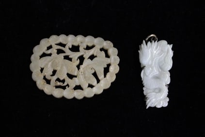 Two Chinese Jade Carved Plaque and Pendant