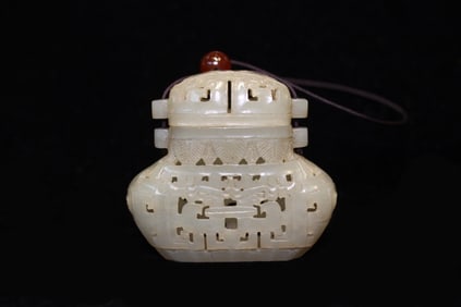 Chinese Jade Carved Perfumer Case,open Work