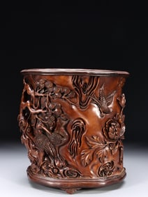 Chinese Huangyang Wood Carved Brushpot