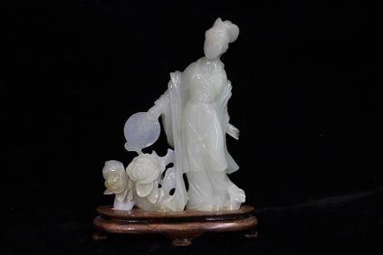 Chinese Jade Carved Figural Holding a Fan