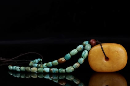 Chinese Amber Pendant Turquoise Necklace