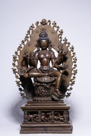 Chinese Mix-Metal Bronze Buddha w Silver inlaid