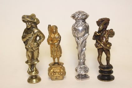 Lots of 4 Gilt Bronze and Silver Seal w Figural,19