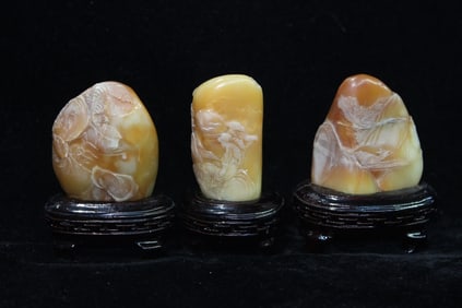 Three Chinese Carved Soapstone Ornament