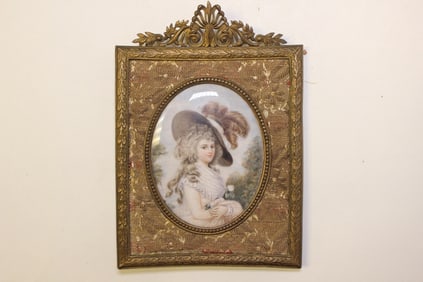 Miniature Painting of a Young Girl wear Hat. in Br