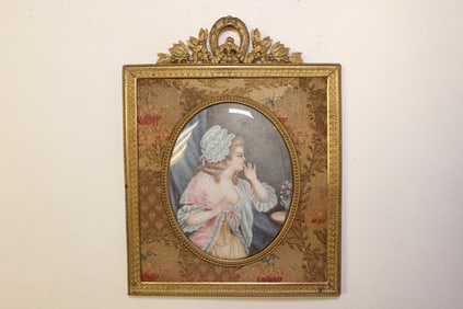 Signed Antique Miniature Painting with Frame