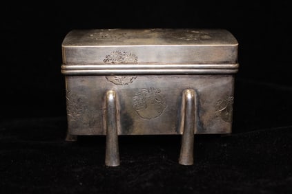Heavy Japan Footed coffer shape silver box.Early 2