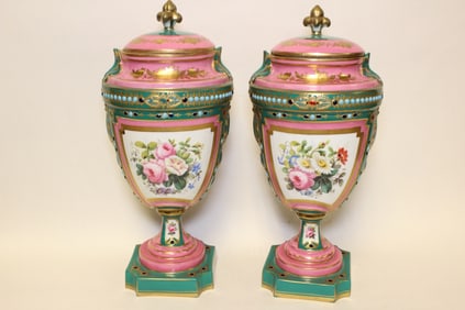 Pair of Fine Jeweled Porcelain Sevres Cover Vase