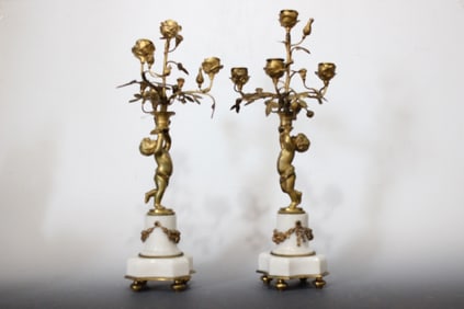 Pair of Doral Bronze Marble Candlelabra