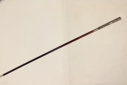 Antique Chinese Walking Cane w Silver Handle