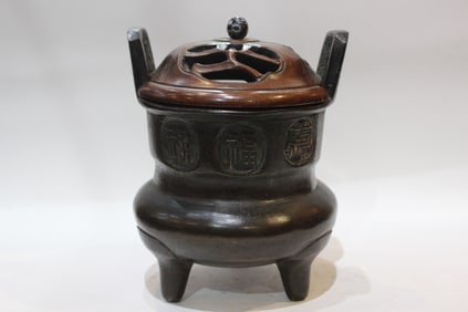 Chinese Taoism Tripod Bronze Censer