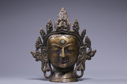 Chinese Gilt Bronze Buddha Head Sculpture