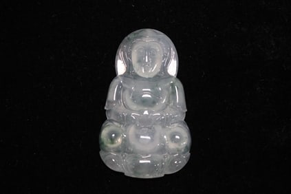 A Jadeite Carved Guanyin Pendant w GIA certificate