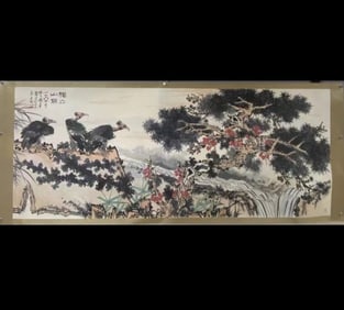 Chinese Ink Color Painting, Eagle and Pine Tree