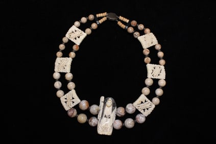 Japanese Carved Bone Netsuke Pendant Necklace