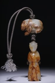 Chinese Hetian Jade Figural and Bear w Russet